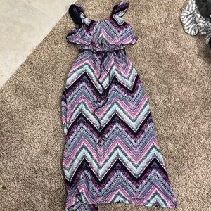 Three pink hearts Chevron Pattern Maxi Dress size 7